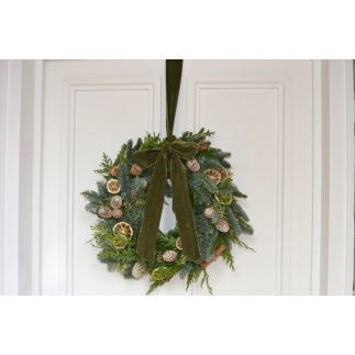 Corona de puerta lazada terciopelo verde