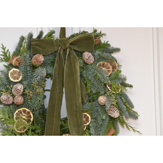 Corona de puerta lazada terciopelo verde