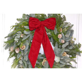 Corona de puerta lazada roja verdes variados