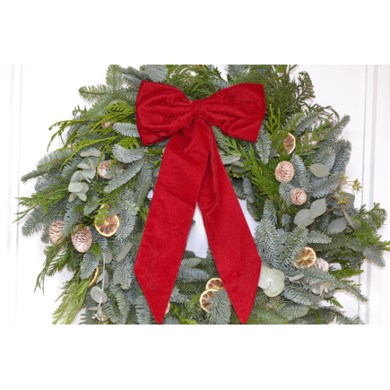 Corona de puerta lazada roja verdes variados