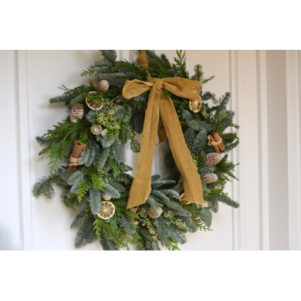 Corona de puerta lazada mostaza