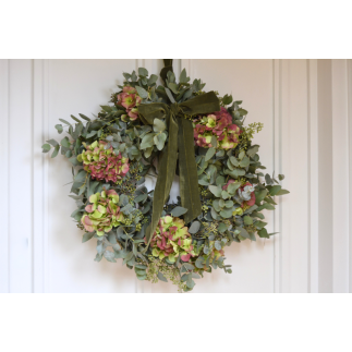 Corona de puerta eucalipto y hortensia