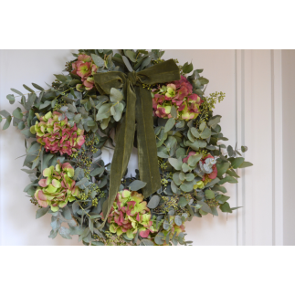 Corona de puerta eucalipto y hortensia