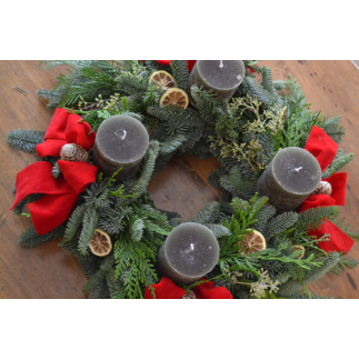 Corona de adviento vela verde lazada roja