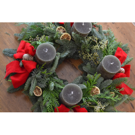 Corona de adviento vela verde lazada roja