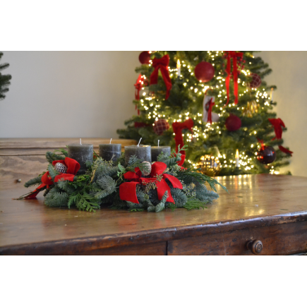 Corona de adviento vela verde lazada roja