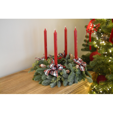 Corona adviento vela candelabro roja