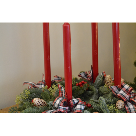 Corona adviento vela candelabro roja