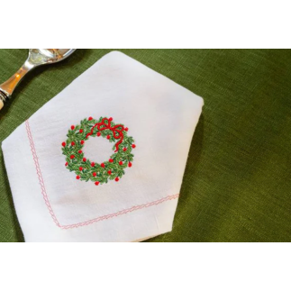 Servilleta bordada corona navidad
