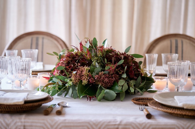 Centro de mesa con hortensia otoñal