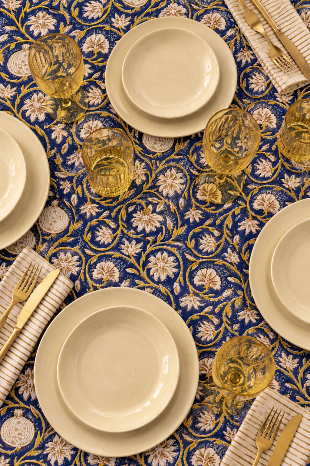 Mantel tangier blue ochre 170x270cm